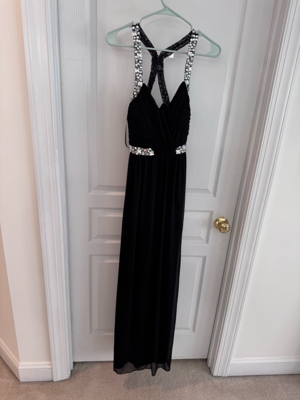 Black Beaded Strappy Prom Dress Formal Bridesmaid